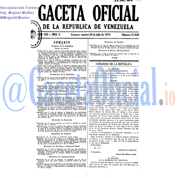 Gaceta Oficial 31026 del 20 Julio 1976