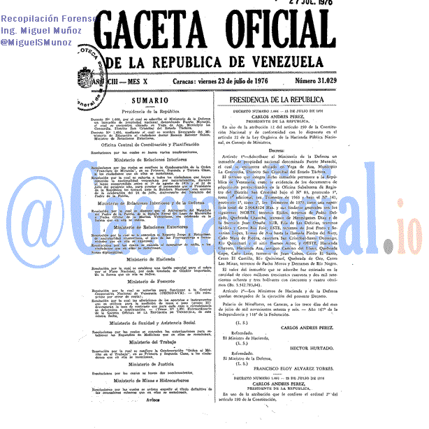 Gaceta Oficial 31029 del 23 Julio 1976