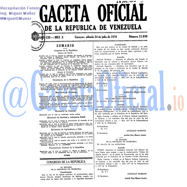 Gaceta Oficial 31030 del 24 Julio 1976