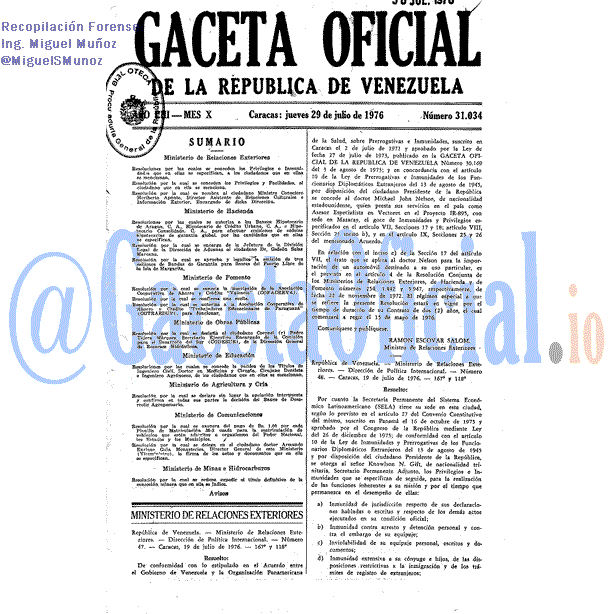 Gaceta Oficial 31034 del 29 Julio 1976