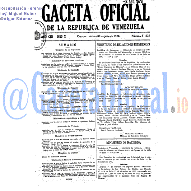Gaceta Oficial 31035 del 30 Julio 1976