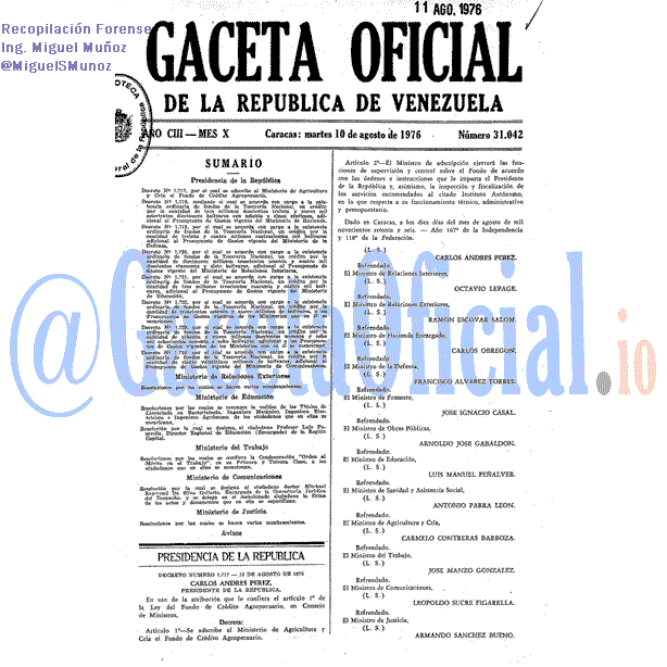 Gaceta Oficial 31042 del 10 Agosto 1976