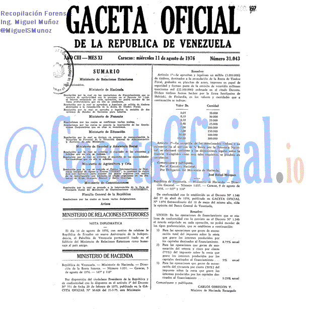 Gaceta Oficial 31043 del 11 Agosto 1976