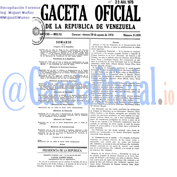Gaceta Oficial 31050 del 20 Agosto 1976