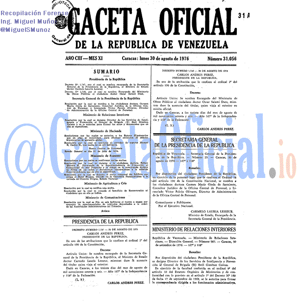 Gaceta Oficial 31056 del 30 Agosto 1976