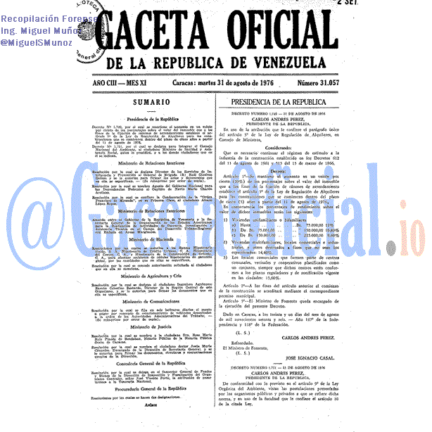 Gaceta Oficial 31057 del 31 Agosto 1976