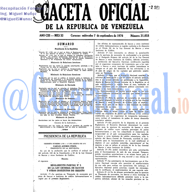 Gaceta Oficial 31058 del 1 Septiembre 1976
