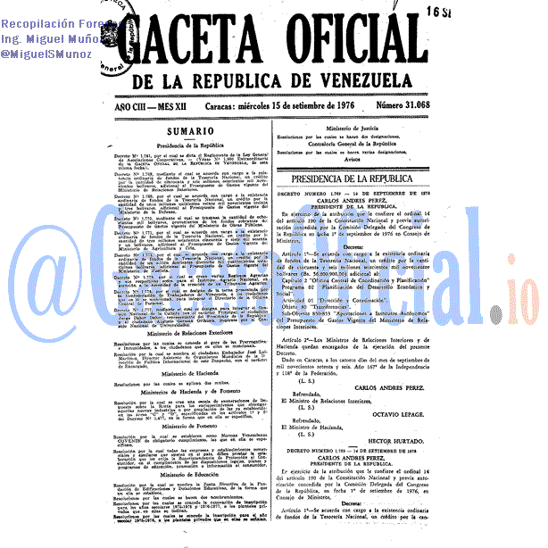 Gaceta Oficial 31068 del 15 Septiembre 1976