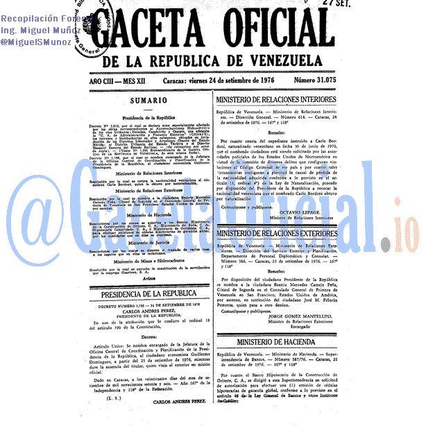 Gaceta Oficial 31075 del 24 Septiembre 1976