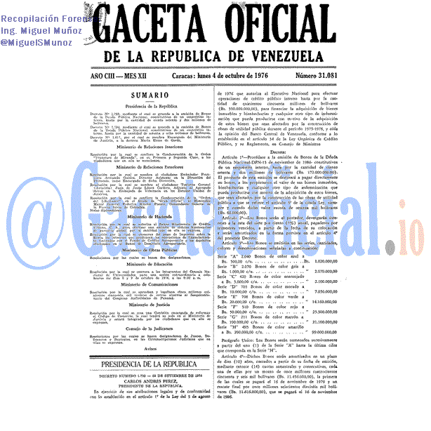 Gaceta Oficial 31081 del 4 Octubre 1976