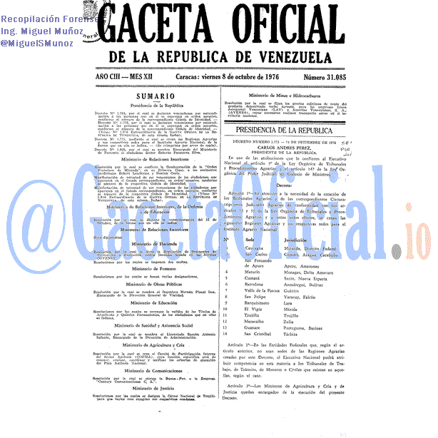 Gaceta Oficial 31085 del 8 Octubre 1976