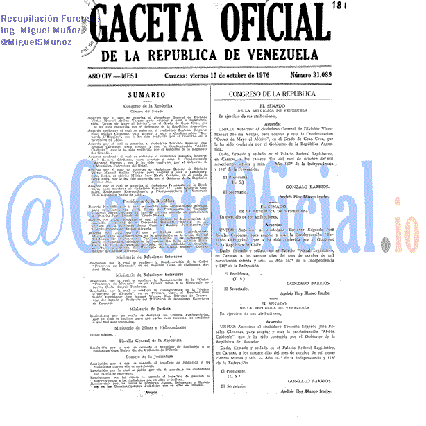 Gaceta Oficial 31089 del 15 Octubre 1976