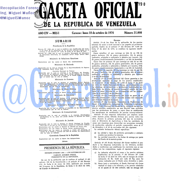 Gaceta Oficial 31090 del 18 Octubre 1976