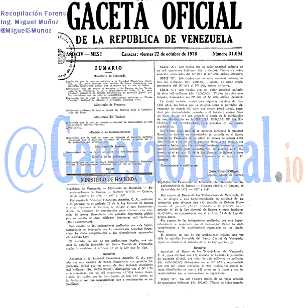 Gaceta Oficial 31094 del 22 Octubre 1976