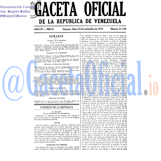 Gaceta Oficial 31110 del 15 Noviembre 1976