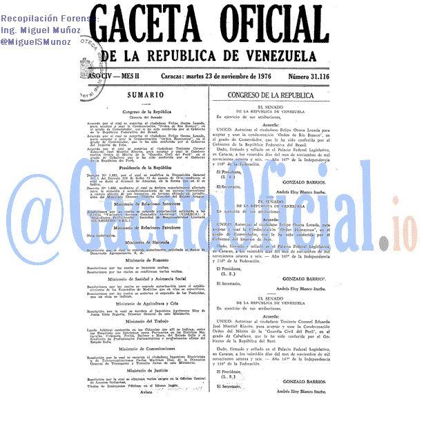 Gaceta Oficial 31116 del 23 Noviembre 1976