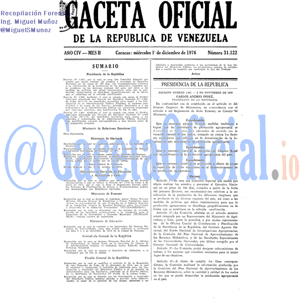 Gaceta Oficial 31122 del 1 Diciembre 1976