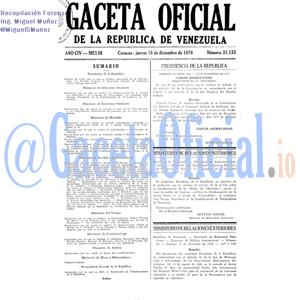 Gaceta Oficial 31133 del 16 Diciembre 1976