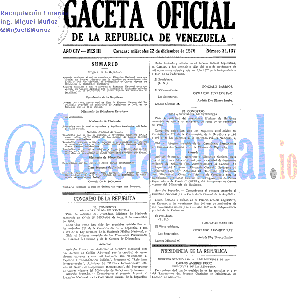 Gaceta Oficial 31137 del 22 Diciembre 1976