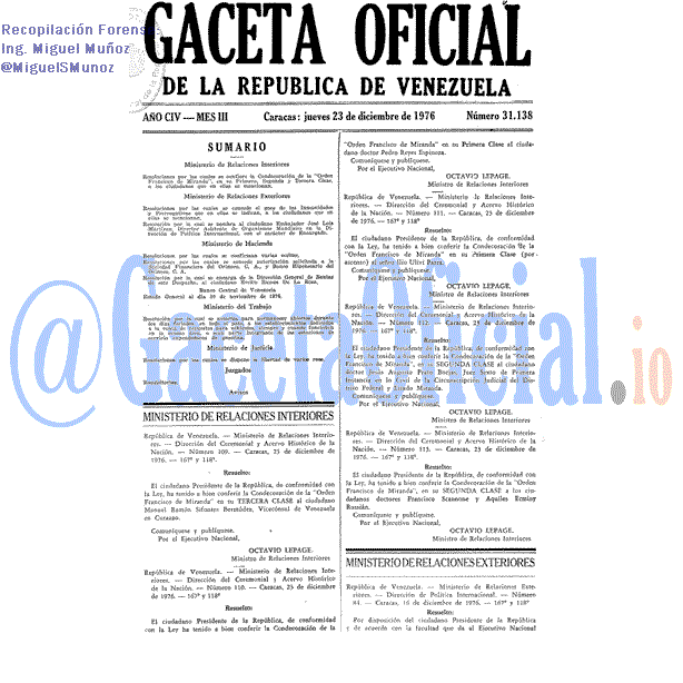 Gaceta Oficial 31138 del 23 Diciembre 1976