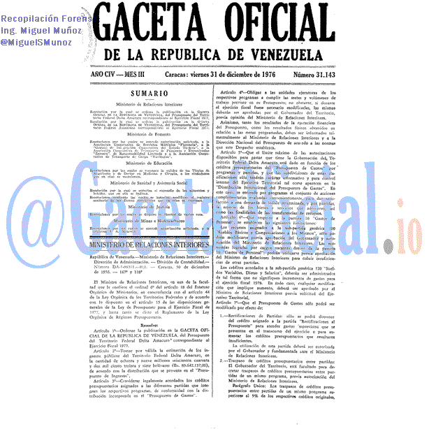 Gaceta Oficial 31143 del 31 Diciembre 1976