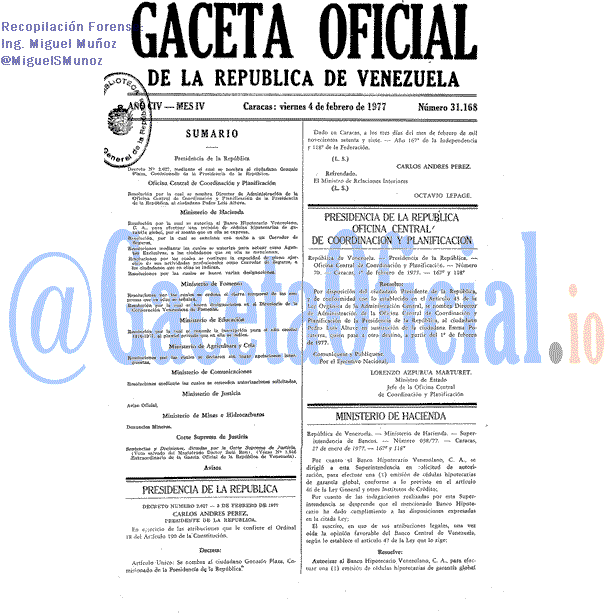 Gaceta Oficial 31168 del 4 Febrero 1977