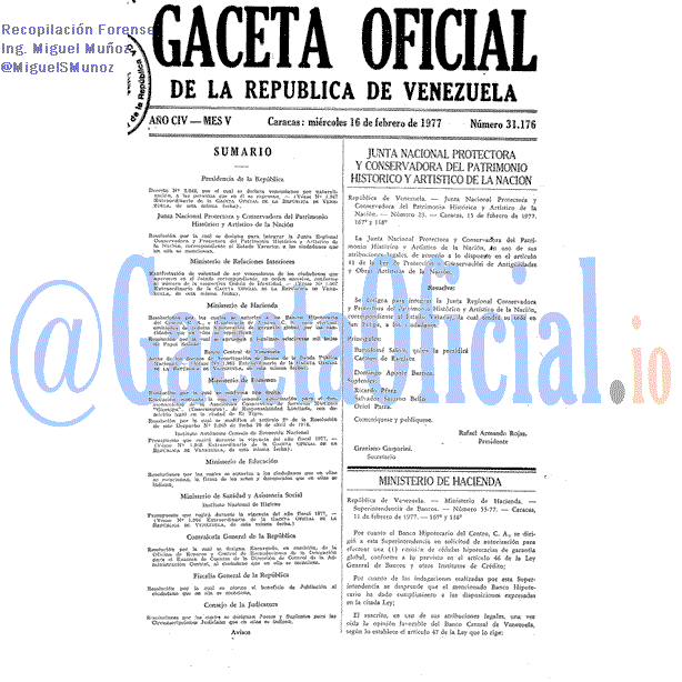 Gaceta Oficial 31176 del 16 Febrero 1977