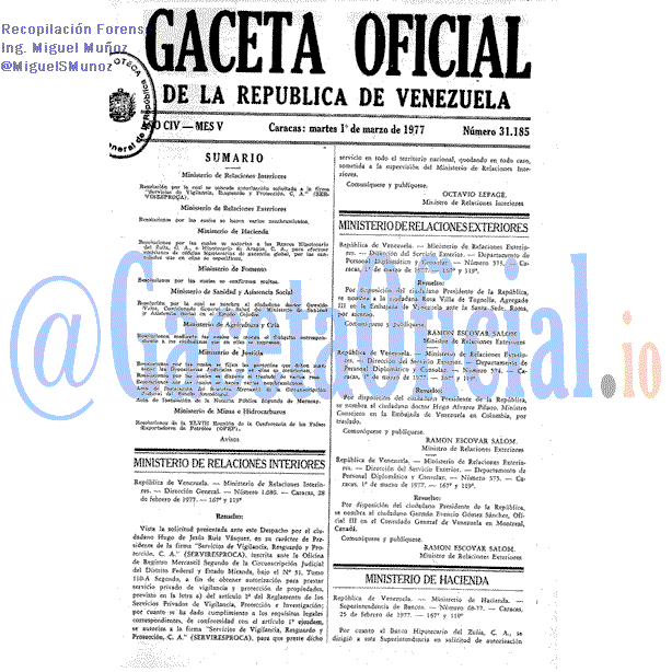 Gaceta Oficial 31185 del 1 Marzo 1977