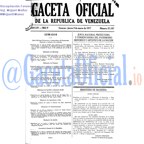 Gaceta Oficial 31187 del 3 Marzo 1977