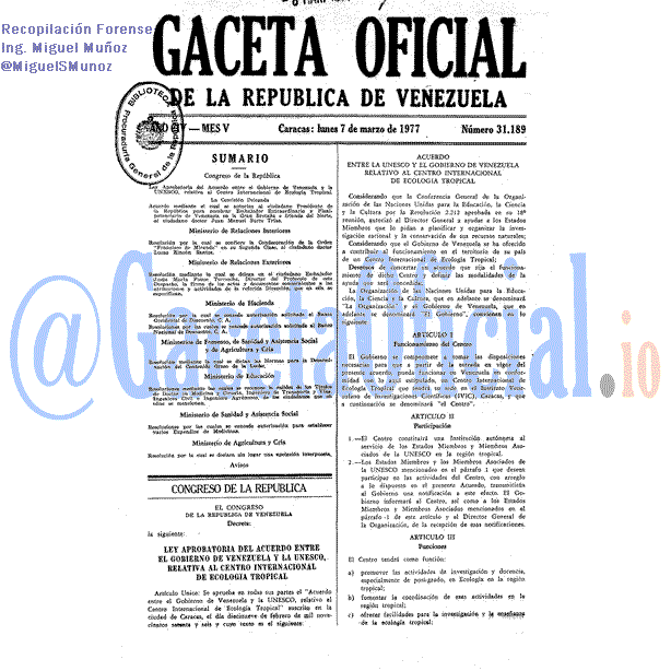 Gaceta Oficial 31189 del 7 Marzo 1977