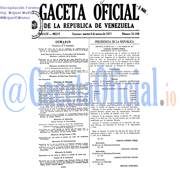 Gaceta Oficial 31190 del 8 Marzo 1977
