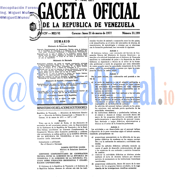 Gaceta Oficial 31199 del 21 Marzo 1977