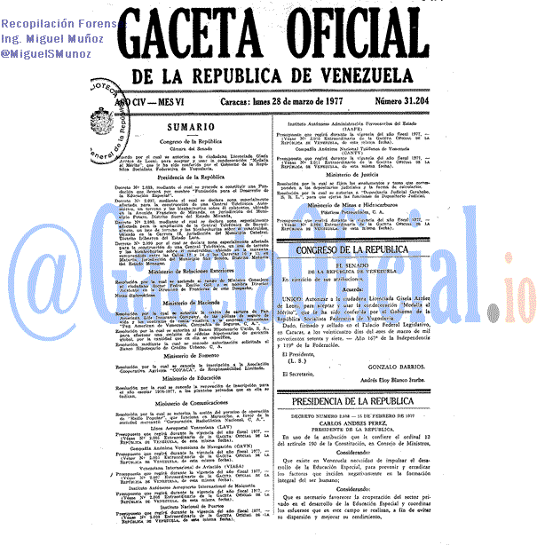 Gaceta Oficial 31204 del 28 Marzo 1977