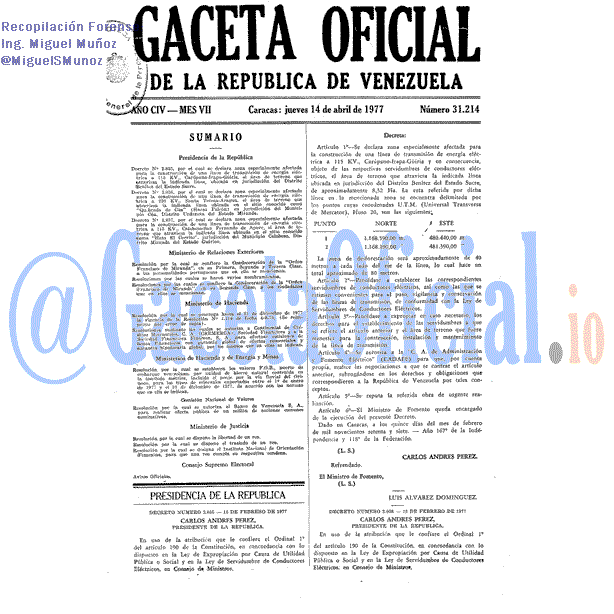 Gaceta Oficial 31214 del 14 Abril 1977