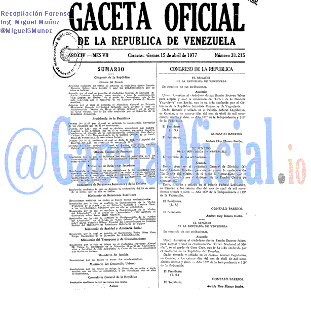 Gaceta Oficial 31215 del 15 Abril 1977
