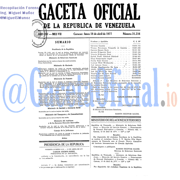 Gaceta Oficial 31216 del 18 Abril 1977