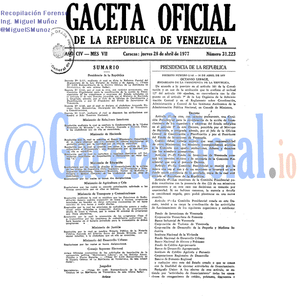 Gaceta Oficial 31223 del 28 Abril 1977