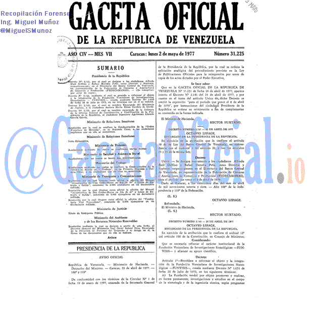 Gaceta Oficial 31225 del 2 Mayo 1977