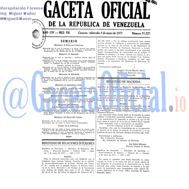 Gaceta Oficial 31227 del 4 Mayo 1977