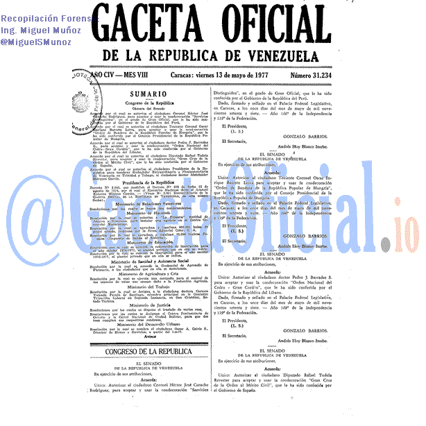 Gaceta Oficial 31234 del 13 Mayo 1977