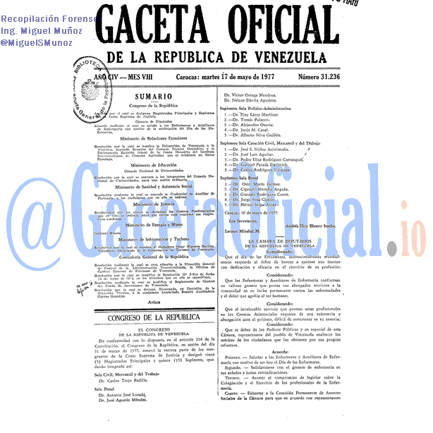 Gaceta Oficial 31236 del 17 Mayo 1977