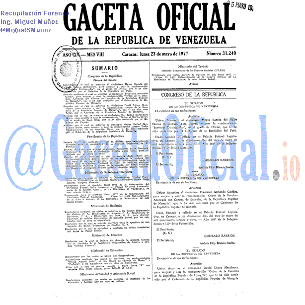 Gaceta Oficial 31240 del 23 Mayo 1977