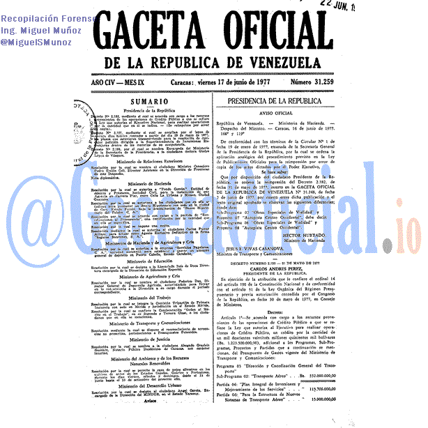 Gaceta Oficial 31259 del 17 Junio 1977