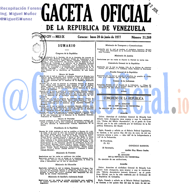 Gaceta Oficial 31260 del 20 Junio 1977