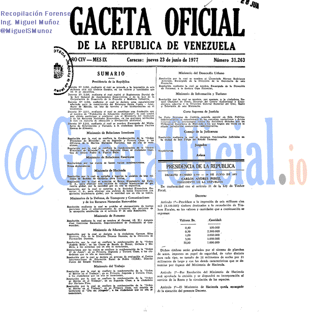 Gaceta Oficial 31263 del 23 Junio 1977