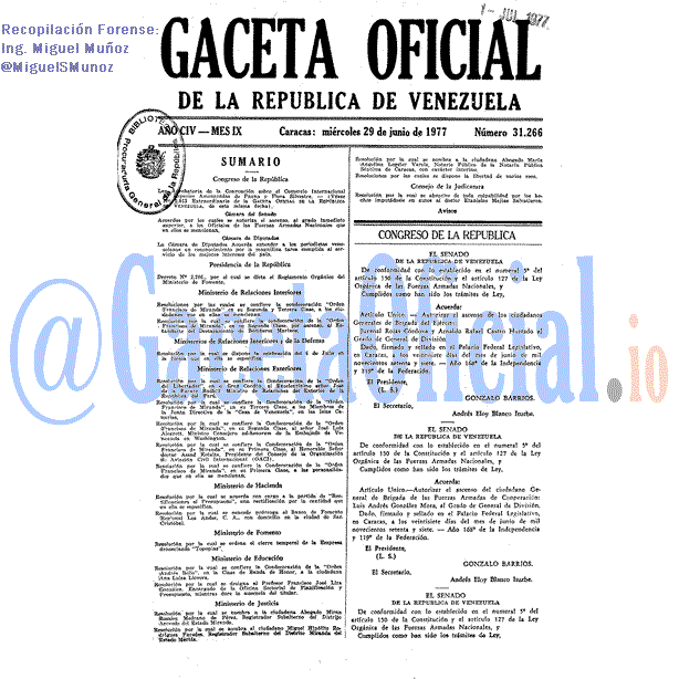 Gaceta Oficial 31266 del 29 Junio 1977