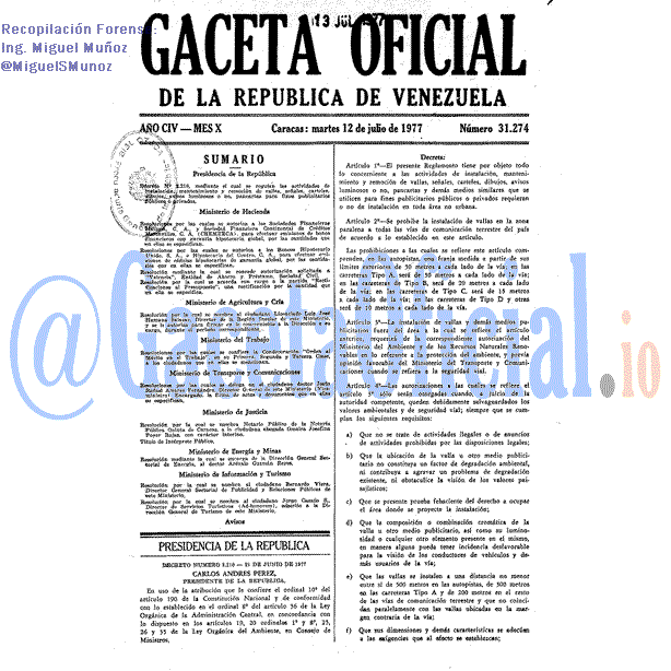 Gaceta Oficial 31274 del 12 Julio 1977