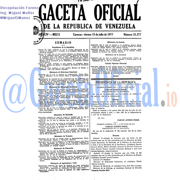 Gaceta Oficial 31277 del 15 Julio 1977
