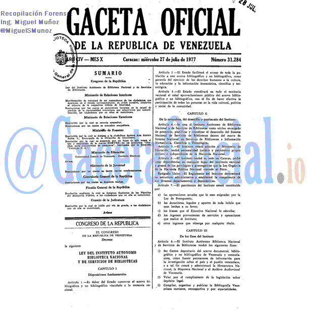 Gaceta Oficial 31284 del 27 Julio 1977