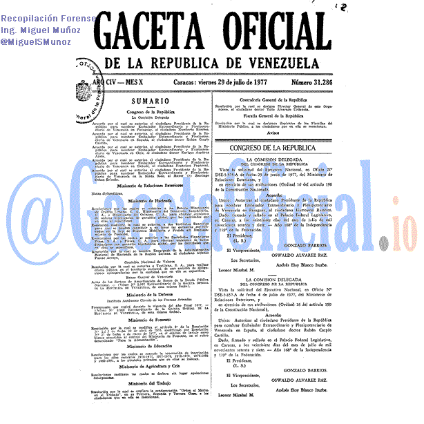 Gaceta Oficial 31286 del 29 Julio 1977